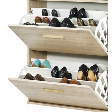 Meuble à Chaussures Chêne Vintage - Coloris Rideau: Rideau Blanc