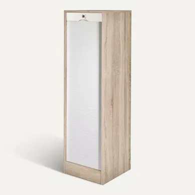 Classeur À Rideau 8 Tablettes 1 Kit Dossiers Serrure L 41,4 H 140,4 P 44 Cm - Chêne + Rideau Blanc Classeur À Rideau 8 Tablettes 1 Kit Dossiers Serrure L 41,4 H 140,4 P 44 Cm - Chêne + Rideau Blanc