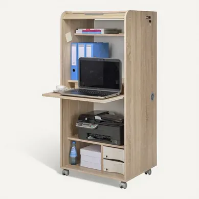 Armoire Informatique Mobile Chêne 2 Tiroirs 5 Niches L 65.2 H 139.9 P 53.1 Cm - Drapeau Suisse 650