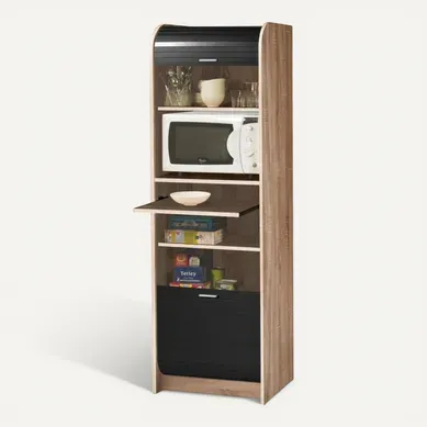 Meuble De Cuisine Micro-onde Chêne Et Noir 6 Niches L 58,2 H 180,7 P 47 Cm