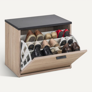 Banc Coffre à Chaussures 9 Paires - Coloris: Chêne Naturel