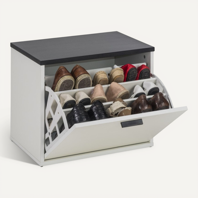 Banc Coffre à Chaussures 9 Paires - Coloris: Blanc