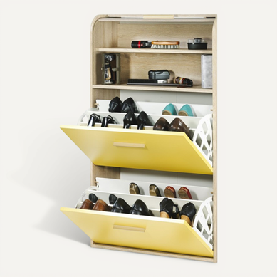 Meuble à Chaussures Chêne Abattants Jaunes - Coloris Rideau: Rideau Chêne
