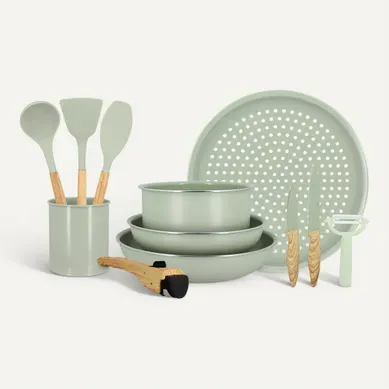 Batterie de cuisine 12 pièces COLORAMA Beige / Vert vue 3/4