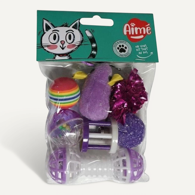 Lot De 7 Jouets Mixtes Pour Chat — Balles, Hochet Et Corde 35 Cm Lot De 7 Jouets Mixtes Pour Chat — Balles, Hochet Et Corde 35 Cm