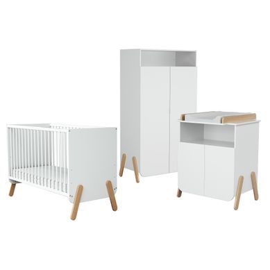 Chambre bébé complète Evidence Blanc & Hêtre, design scandinave