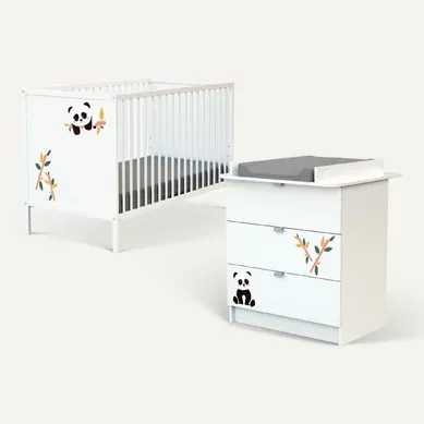 Chambre Bébé Lit Et Commode À Langer En Bois Panda Blanc Alba Chambre Bébé Lit Et Commode À Langer En Bois Panda Blanc Alba
