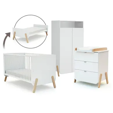 Lit Bébé évolutif, Commode À Langer Et Armoire Blanc Hêtre Verni Lit Bébé évolutif, Commode À Langer Et Armoire Blanc Hêtre Verni