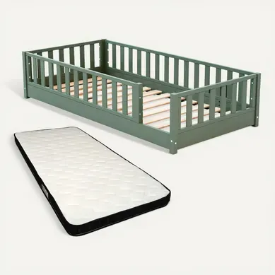 Jurababy - Lit Au Sol Enfant En Bois Sonho Avec Matelas - 90x190 Jurababy - Lit Au Sol Enfant En Bois Sonho Avec Matelas - 90x190