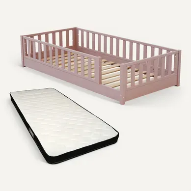 Jurababy - Lit Au Sol Enfant En Bois Sonho Avec Matelas - 90x190 Jurababy - Lit Au Sol Enfant En Bois Sonho Avec Matelas - 90x190