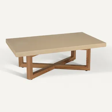 Dak - Table Basse Rect. 120x70cm En Béton Et Bois De Teck Beige Dak - Table Basse Rect. 120x70cm En Béton Et Bois De Teck Beige