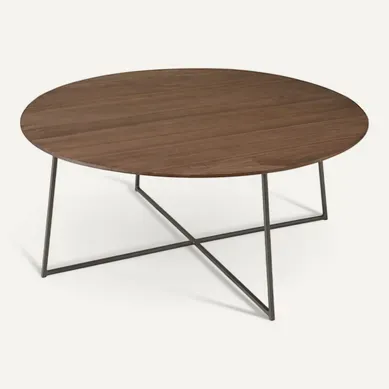 Romy - Table Basse Ronde 80x80cm En Bois De Mindi Pieds En Métal Noir Romy - Table Basse Ronde 80x80cm En Bois De Mindi Pieds En Métal Noir