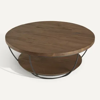 Sixtine - Table Basse Ronde 80x80cm Double Plateau Bois Teck Recyclé Noir Sixtine - Table Basse Ronde 80x80cm Double Plateau Bois Teck Recyclé Noir