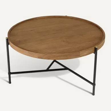 Sixtine - Table Basse Ronde Diam 78 Plateau En Bois De Teck Recyclé Sixtine - Table Basse Ronde Diam 78 Plateau En Bois De Teck Recyclé