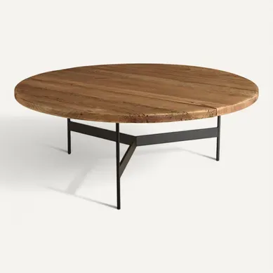 Dandy - Table Basse Ronde 90x90cm Bois Pin Recyclé Et Pieds Métal Noir Dandy - Table Basse Ronde 90x90cm Bois Pin Recyclé Et Pieds Métal Noir