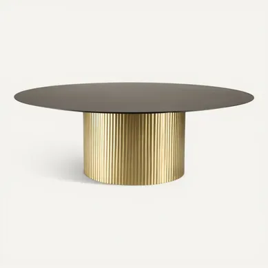 James - Table Basse Ronde 110x110cm Plateau Métal Noir Pied Strié Doré James - Table Basse Ronde 110x110cm Plateau Métal Noir Pied Strié Doré