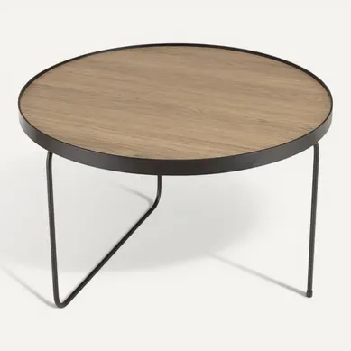 Julia - Table Basse Ronde 60x60cm Bois, Pieds Asymétriques Marron Julia - Table Basse Ronde 60x60cm Bois, Pieds Asymétriques Marron