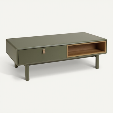 Ethan - Table Basse 2 Tiroirs Et 2 Niches En Bois Naturel Vert Ethan - Table Basse 2 Tiroirs Et 2 Niches En Bois Naturel Vert