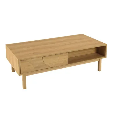 Ethan - Table Basse Couleur Naturelle 2 Tiroirs 2 Niches Décor Motif Arrondi Ethan - Table Basse Couleur Naturelle 2 Tiroirs 2 Niches Décor Motif Arrondi