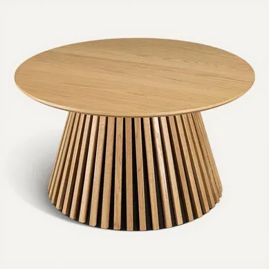 Sya - Table Basse Ronde D80 Décor Et Chêne Naturel Pied À Motif Strié Sya - Table Basse Ronde D80 Décor Et Chêne Naturel Pied À Motif Strié