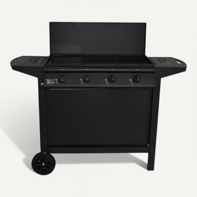 Barbecue à Gaz 4 Brûleurs Noir Avec Plancha Et Capot — 10 Kw Sur Chariot Barbecue à Gaz 4 Brûleurs Noir Avec Plancha Et Capot — 10 Kw Sur Chariot