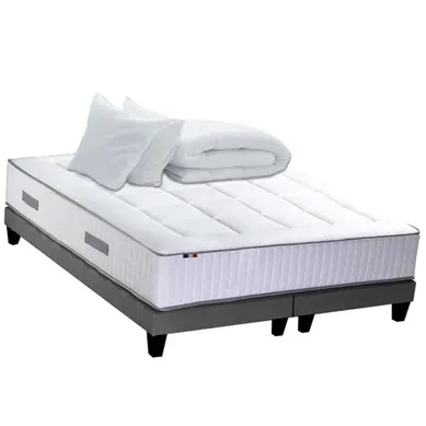 Ensemble Matelas Ressort 7 Zones Prestige + Sommier Gris Chine + Oreiller et Couette 180x200