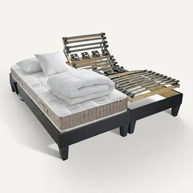 Lit Electrique 100% Latex 5 Zones 85kg/m3 +couette + Oreillers + Sommier 2x80x200cm