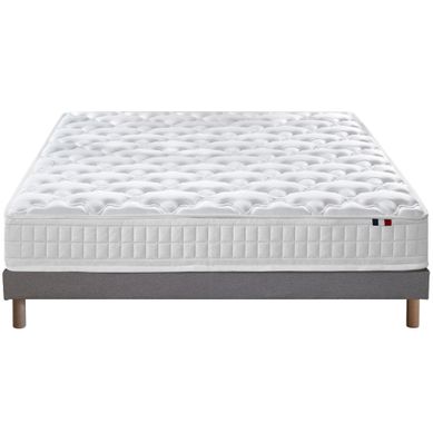 Pack Prêt A Dormir Matelas Ressort 160x200 + Sommier Déco Gris + Oreillers + Couette