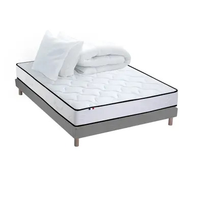 Pack Ensemble Matelas Ressorts Eloise 140x190 cm + Sommier + Couette + Oreillers Gris Chiné Pack Ensemble Matelas Ressorts Eloise 140x190 cm + Sommier + Couette + Oreillers Gris Chiné