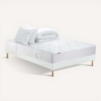 Pack matelas ressorts ép.19 cm +sommier +oreillers +couette +pieds 140x190cm EVASIA vue 3/4