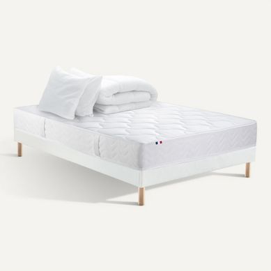 Pack matelas ressorts ép.19 cm +sommier +oreillers +couette +pieds 160x200cm EVASIA vue 3/4