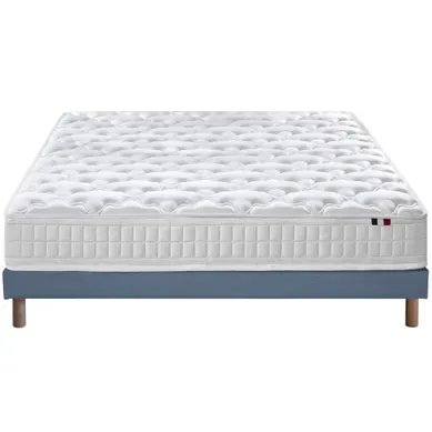 Pack Astre Matelas Ressorts + Sommier + Couette + Oreillers 140 X 190 Bleu Denim