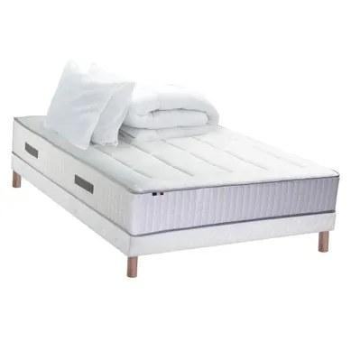Ensemble Matelas Ressort 7 Zones + Mémoire De Forme + Sommier + Couette + Oreillers 180x200 Blanc