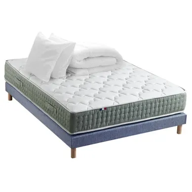 Ensemble Matelas Ressort 7 Zones Hygge + Sommier + Couette + Oreillers 160 X 200 Bleu Denim Ensemble Matelas Ressort 7 Zones Hygge + Sommier + Couette + Oreillers 160 X 200 Bleu Denim