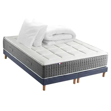 Ensemble Matelas Ressort 7 Zones + Sommier + Couette + Oreillers Max 160x200 Bleu Denim Ensemble Matelas Ressort 7 Zones + Sommier + Couette + Oreillers Max 160x200 Bleu Denim