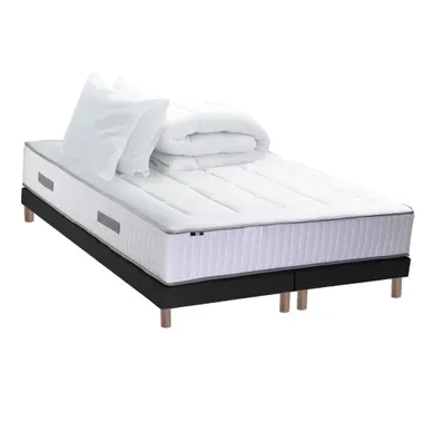 Ensemble Matelas Ressort 7 Zones + Sommier + Oreiller + Couette 180x200 Noir