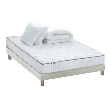 Pack Matelas Ressorts Astre Sommier Couette Et Oreillers Français 140 X 200 Sommier Beige