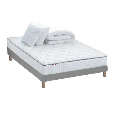 Pack Matelas Ressorts Astre Sommier Couette Et Oreillers Français 140 X 200 Sommier Gris
