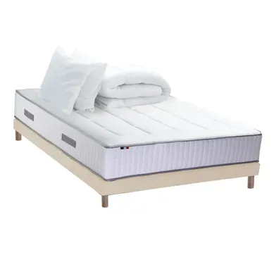 Pack Matelas Ressorts 7 Zones Palacio + Sommier En Kit Beige + Couette Et Oreillers 180x200