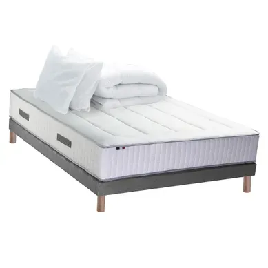 Pack Matelas Ressorts 7 Zones Palacio + Sommier En Kit Gris + Couette Et Oreillers 180x200