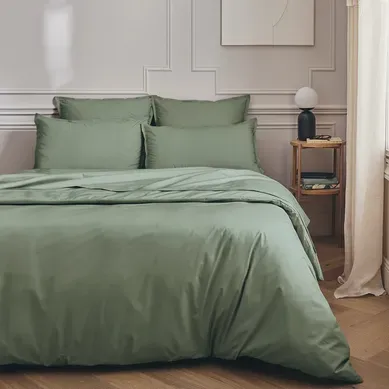 Taie D'oreiller Unie En Percale De Coton Vert Sauge 50x75 Taie D'oreiller Unie En Percale De Coton Vert Sauge 50x75