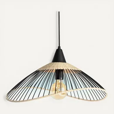 Suspension Rotin D.45 KASTELI Noir & naturel vue de face