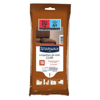 Lingettes jetables pour cuir STARWAX Lingette Soin du Cuir x18 Lingettes jetables pour cuir STARWAX Lingette Soin du Cuir x18 vue de face