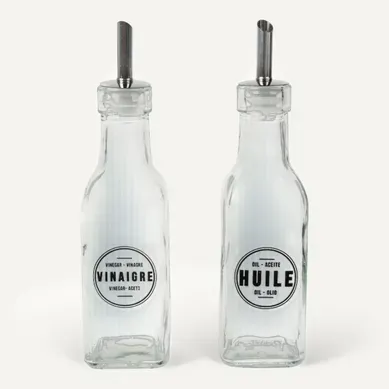 Lot de huilier et vinaigrier  Transparent vue de face