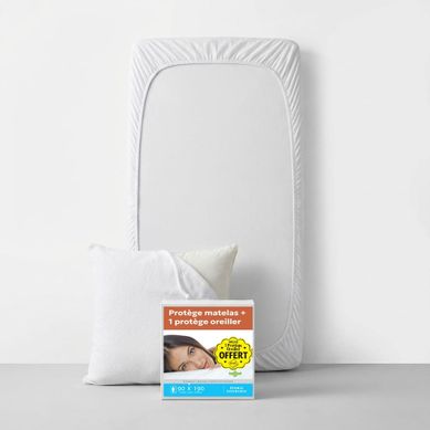 Lot Protection Literie : Protège-matelas 90x190 + 1 Taie D'oreiller 65x65 - Bouclette Coton Douce Lot Protection Literie : Protège-matelas 90x190 + 1 Taie D'oreiller 65x65 - Bouclette Coton Douce