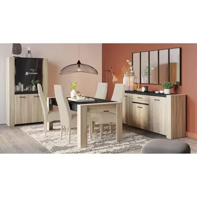 Ensemble Enfilade 4 Portes + Vitrine 2 Portes + Table L 170 Cm Sheffield - Décor Chene - Demeyere Ensemble Enfilade 4 Portes + Vitrine 2 Portes + Table L 170 Cm Sheffield - Décor Chene - Demeyere