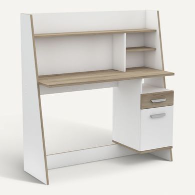 Bureau avec rangements BRUNO imitation chêne et blanc vue 3/4