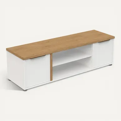 Meuble TV AXELLE imitation chêne/ blanc vue 3/4