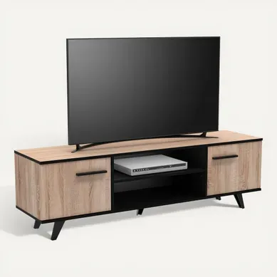 Meuble TV WAYNE Imitation chêne et noir vue 3/4