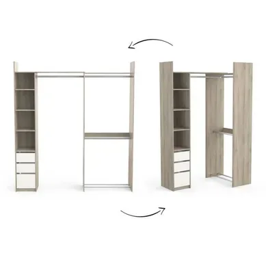 Kit dressing modulable L. 200 SYLVAIN imitation chêne et blanc Kit dressing modulable L. 200 SYLVAIN imitation chêne et blanc vue 3/4